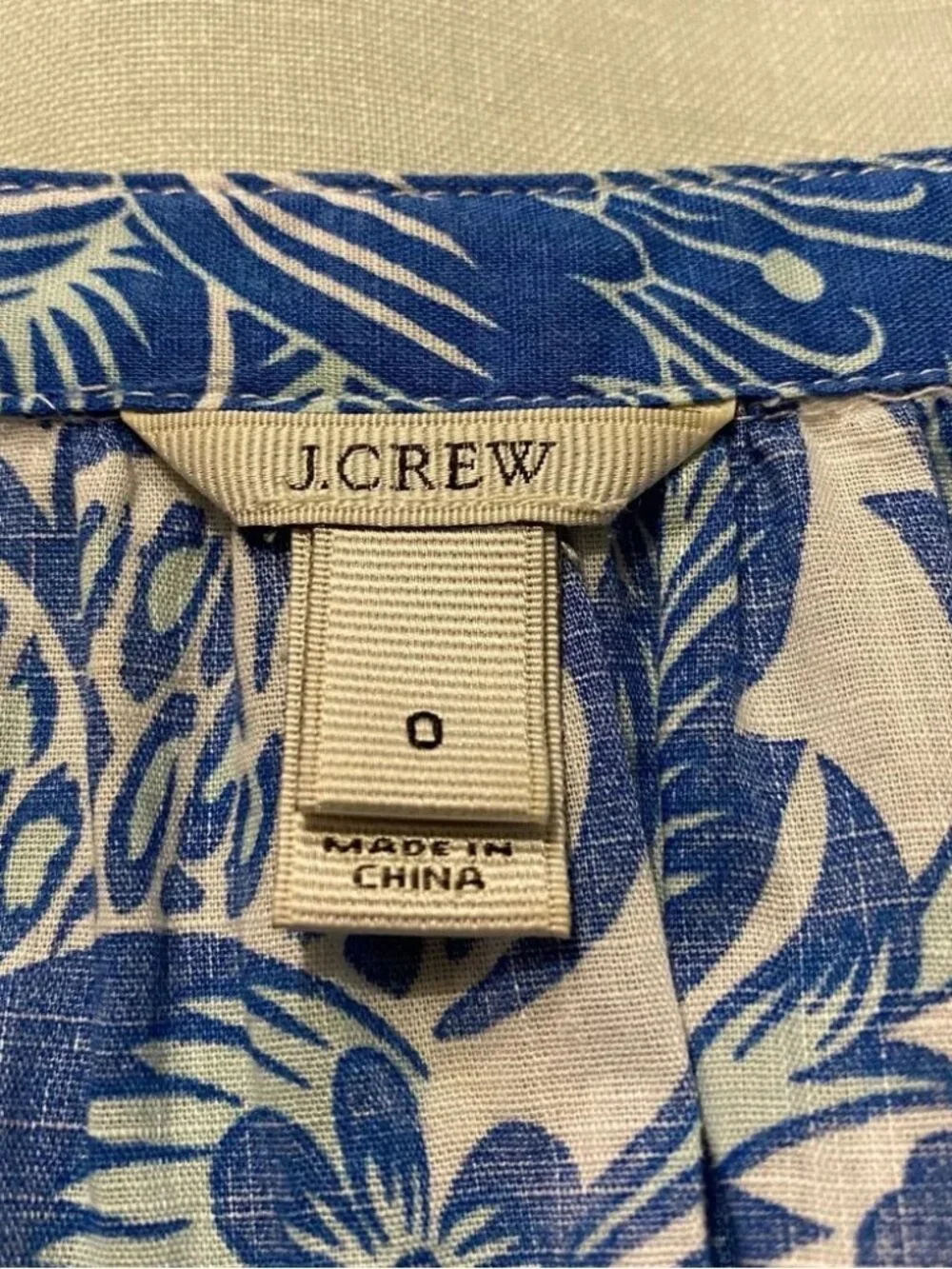 J. Crew Raglan Popover Shirt in blue & white floral paisley print cotton